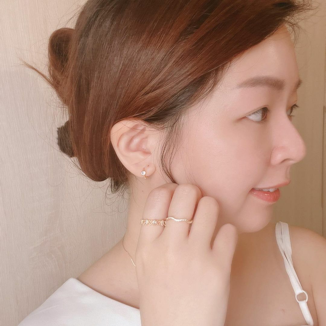 精緻閃亮圓形鑽金色純銀耳扣