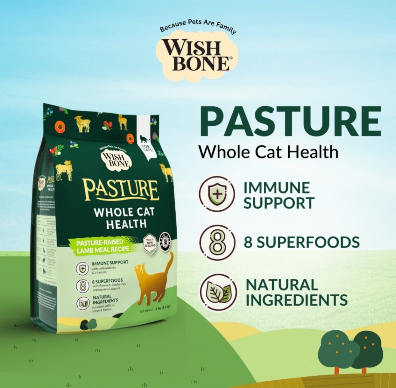 紐西蘭純天然Wishbone PASTURE 羊肉成貓配方 (4lb/10lbs)