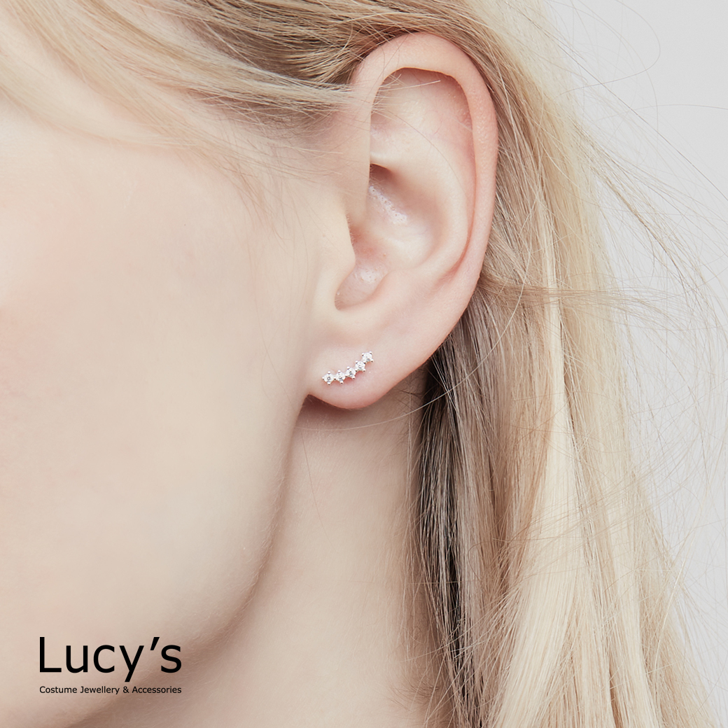 925純銀〔輕銀系列〕曲線水鑽 耳環 (116979)