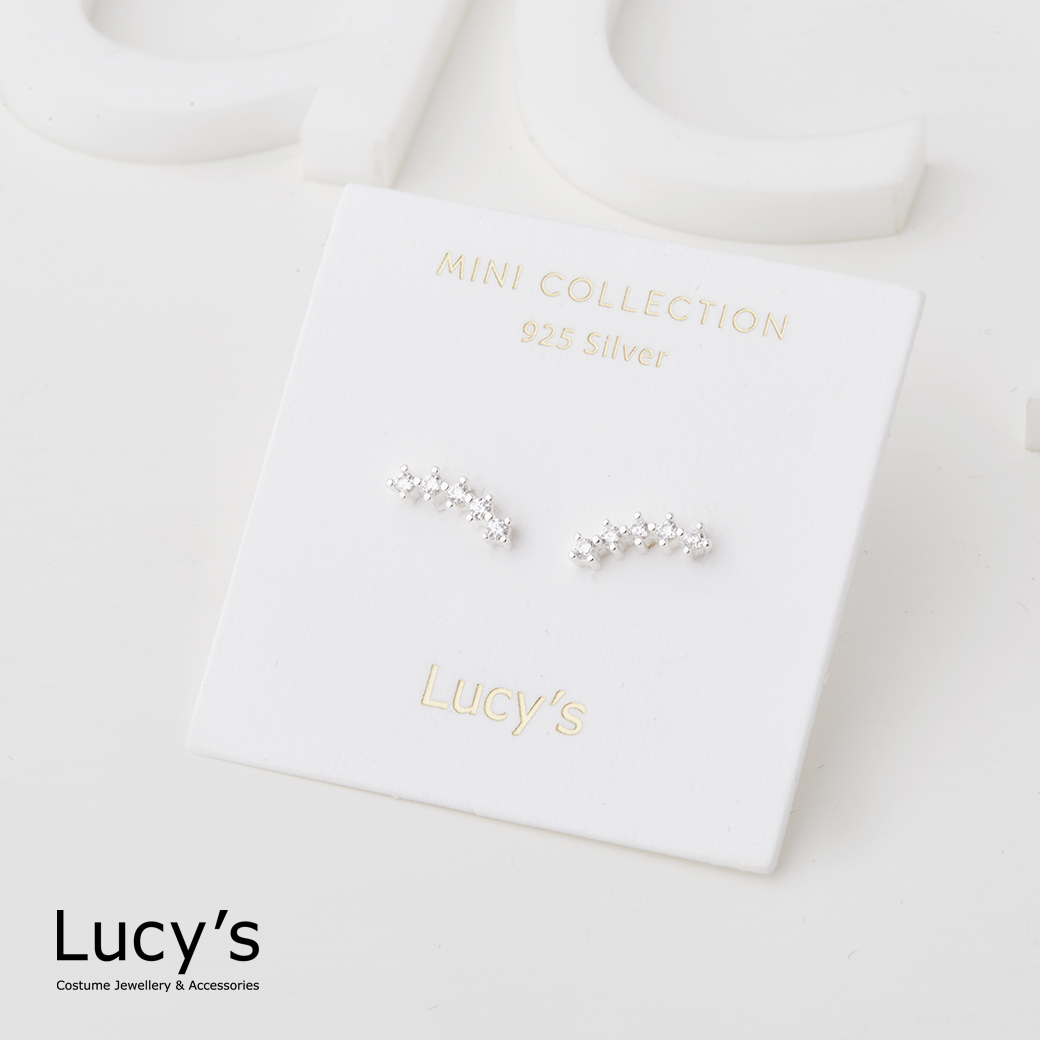 925純銀〔輕銀系列〕曲線水鑽 耳環 (116979)