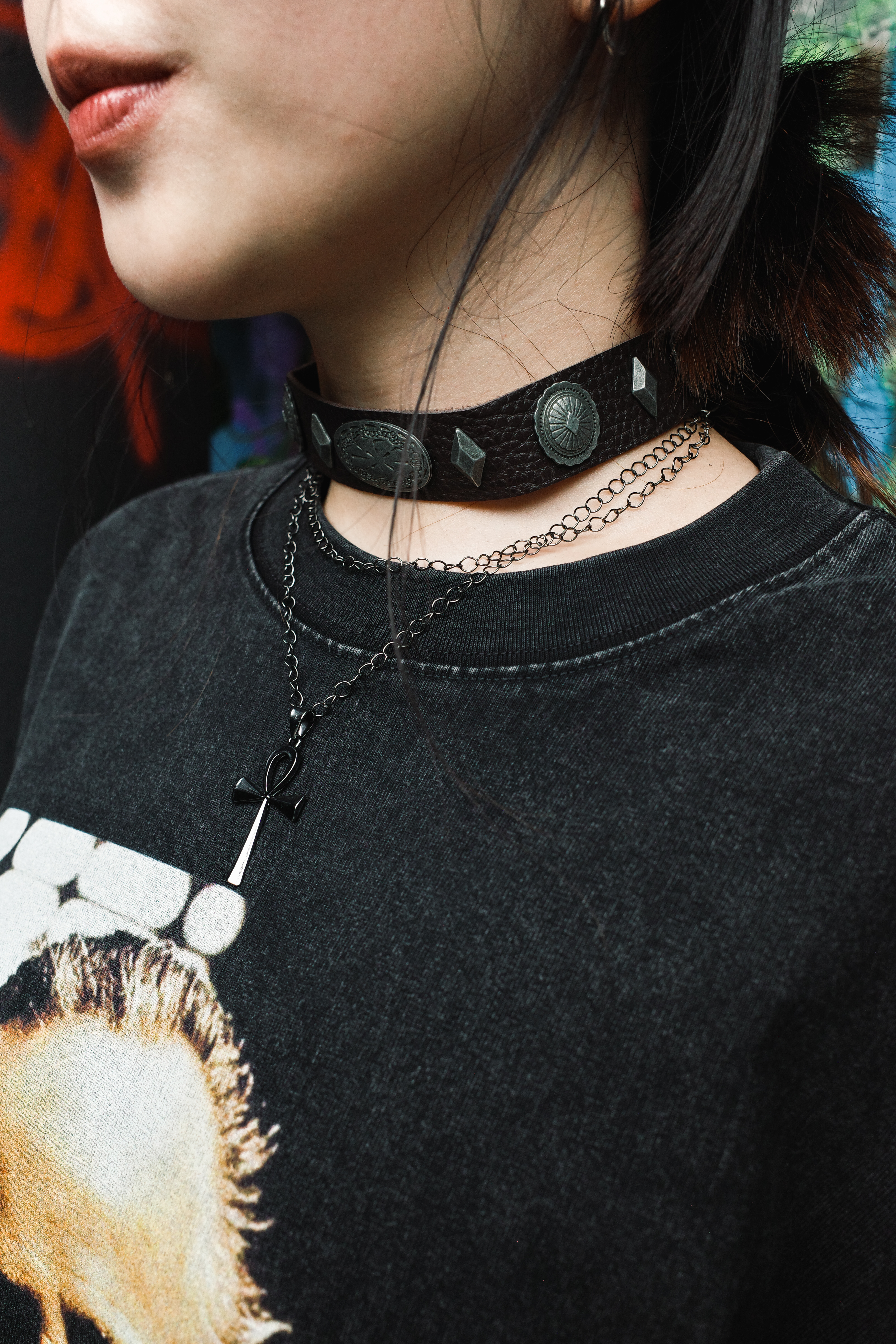 『Always_Good』復古 十字架 鉚釘 雙層 項鍊