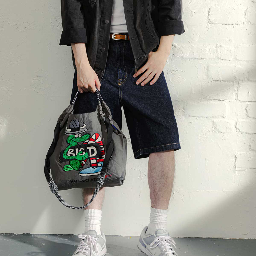 Ball＆Chain 刺繡環保購物袋 M號 - 灰 (31400461)