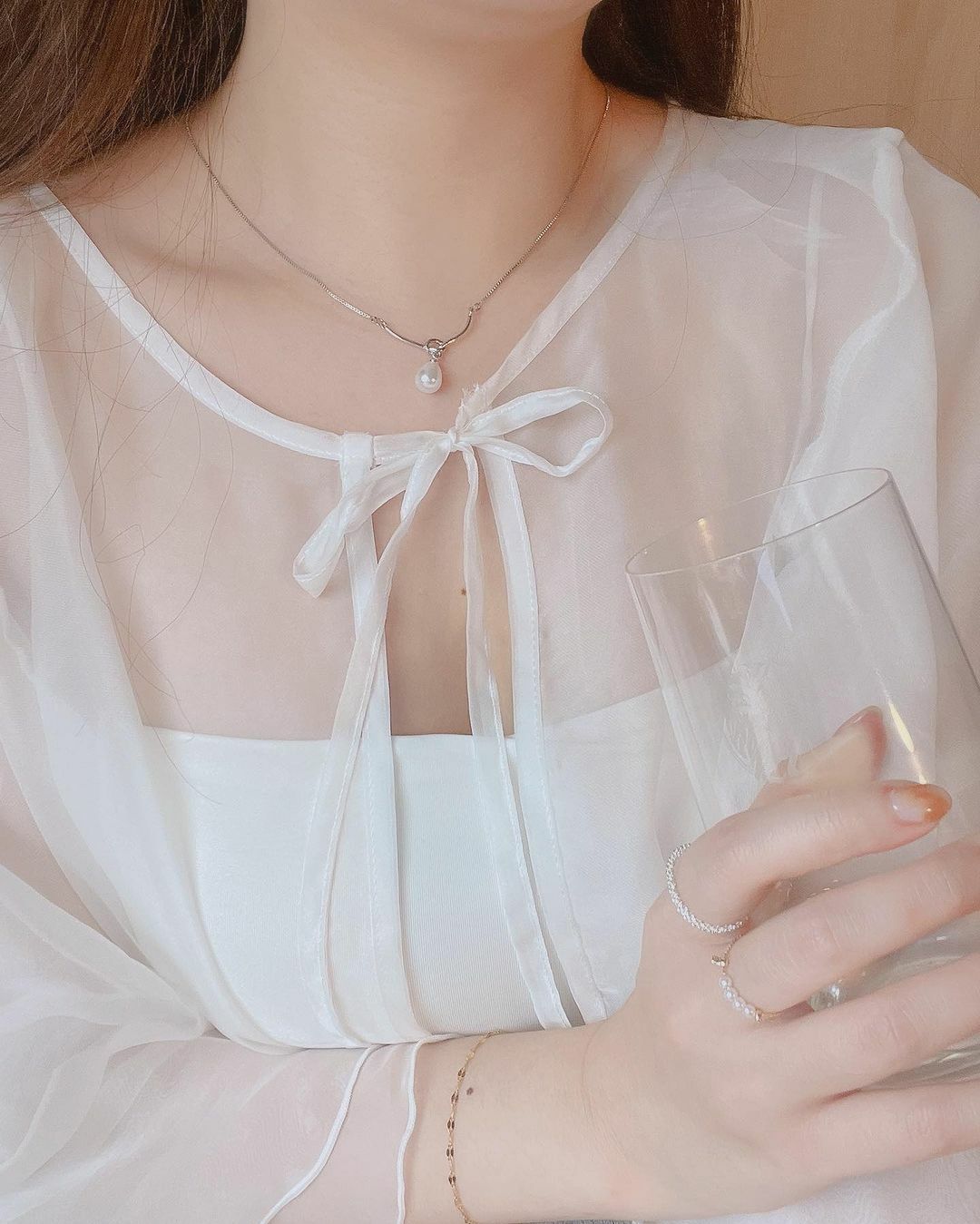 鍊條拼接金屬扭結珍珠純銀項鍊