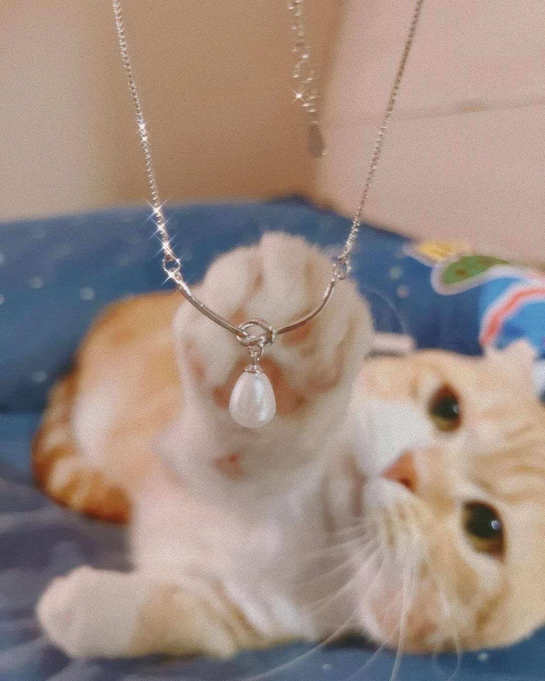 鍊條拼接金屬扭結珍珠純銀項鍊