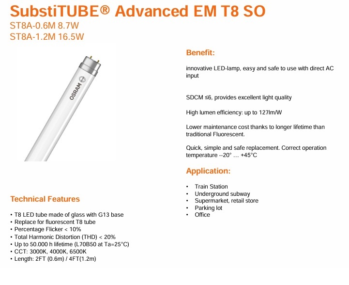 歐司朗 ST8 ADVANCE 1.2M 16.5W 3000k | 4000K LED 燈管