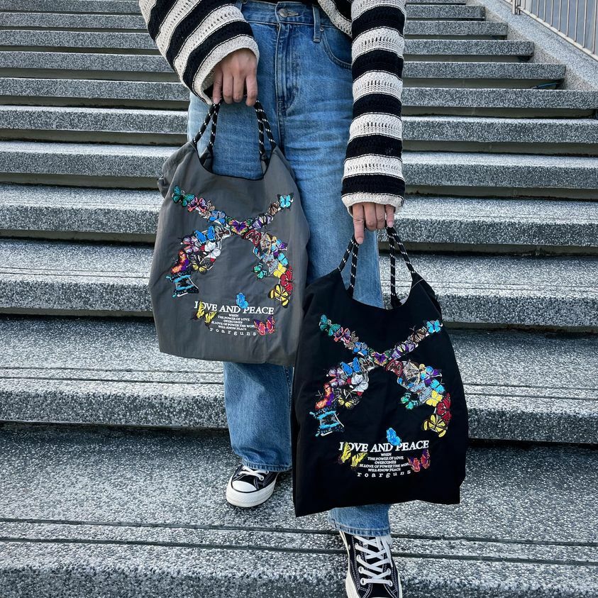 Ball＆Chain 刺繡環保購物袋 M號 - 黑 (32500301)