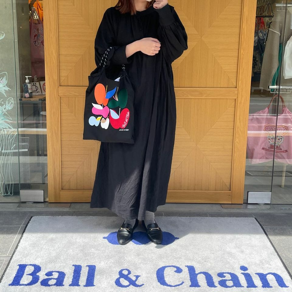 Ball＆Chain 刺繡環保購物袋 M號 - 黑 (32300101)