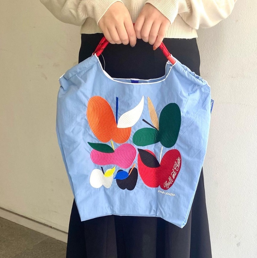 Ball＆Chain 刺繡環保購物袋 M號 - 藍 (32300136)