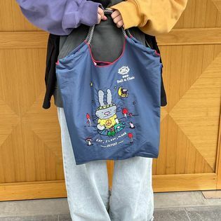 Ball＆Chain 刺繡環保購物袋 M號 - 藍 (32200232)