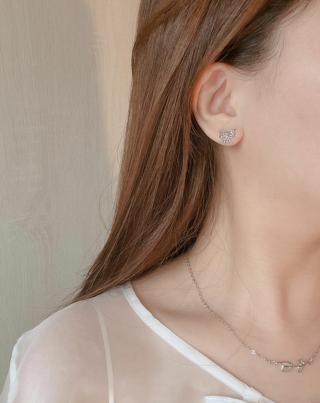 浪漫愛心簍空蝴蝶結純銀耳環