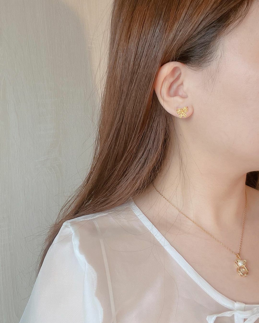 浪漫愛心簍空蝴蝶結純銀耳環