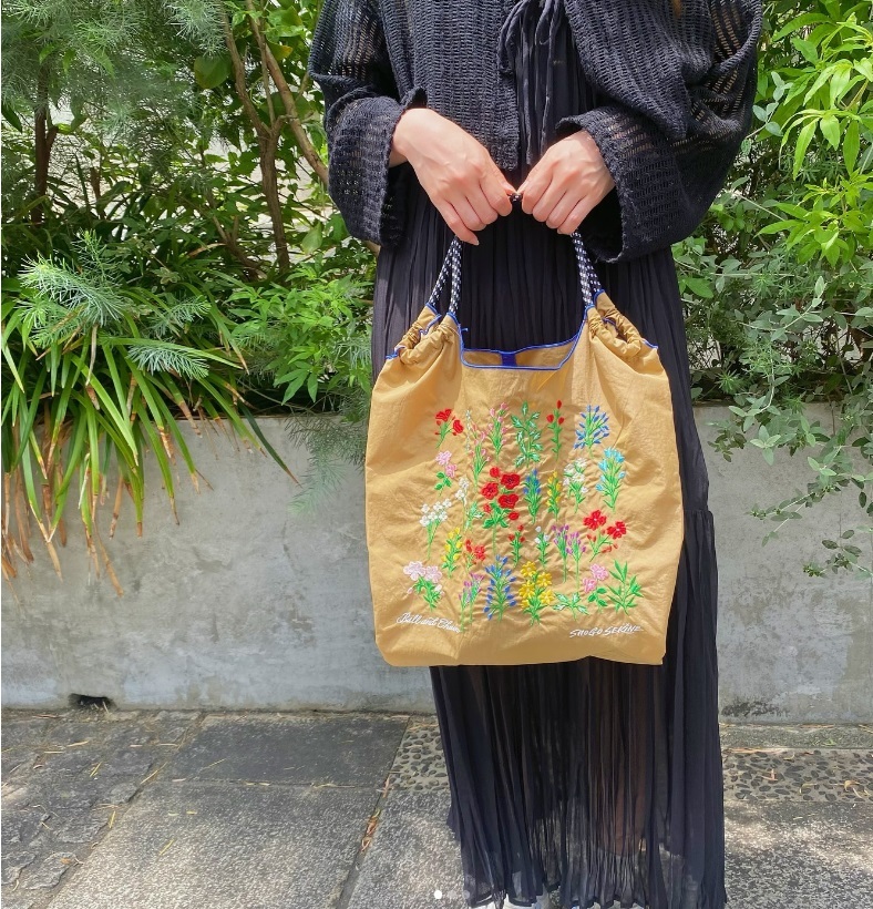 Ball＆Chain 刺繡環保購物袋 M號 - 卡其 (32300203)