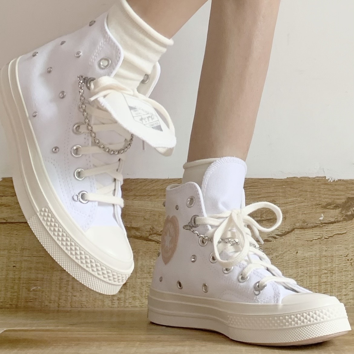 Converse 1970s 粉白 高筒 鎖鏈 滿天星 A10304C