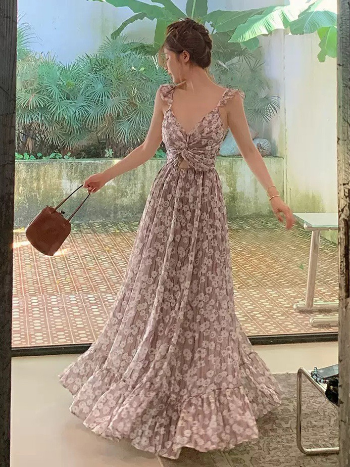 深V扭轉 收腰長洋