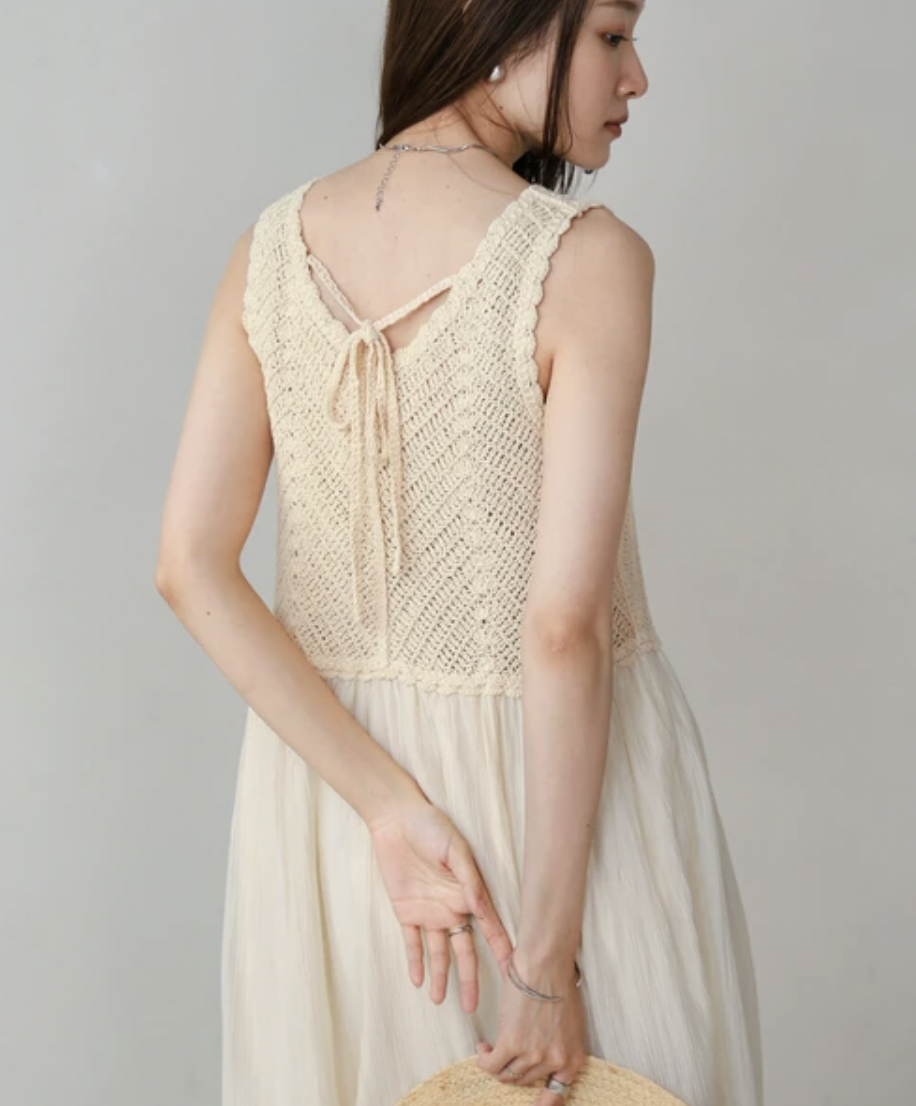 旅行感～針織併布連身裙 · 2色入