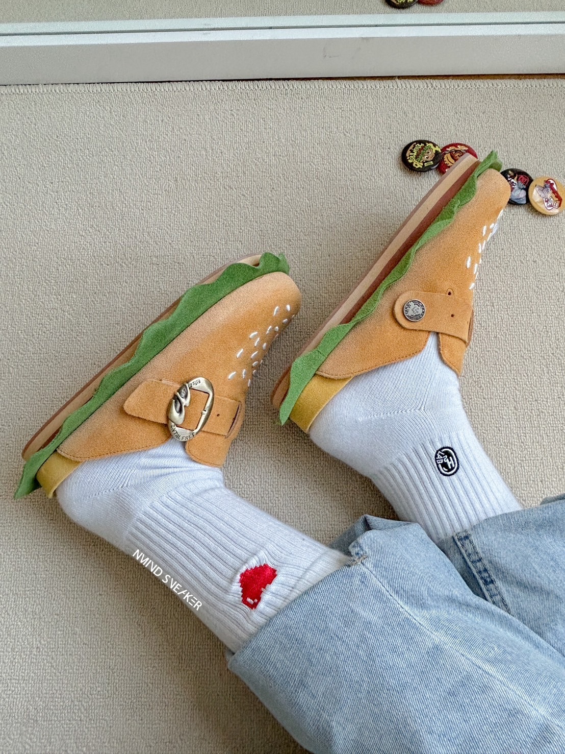 零碼-23cm-BBIMP x Mental Free 漢堡勃肯拖鞋 🍔