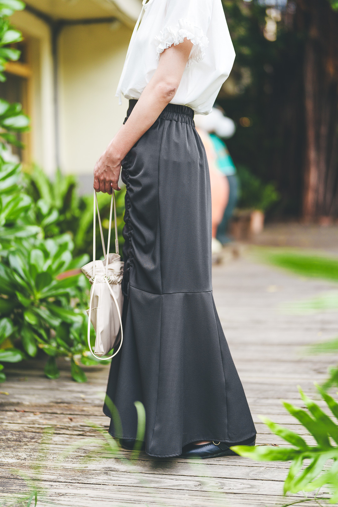 雙抽繩褶皺半身裙