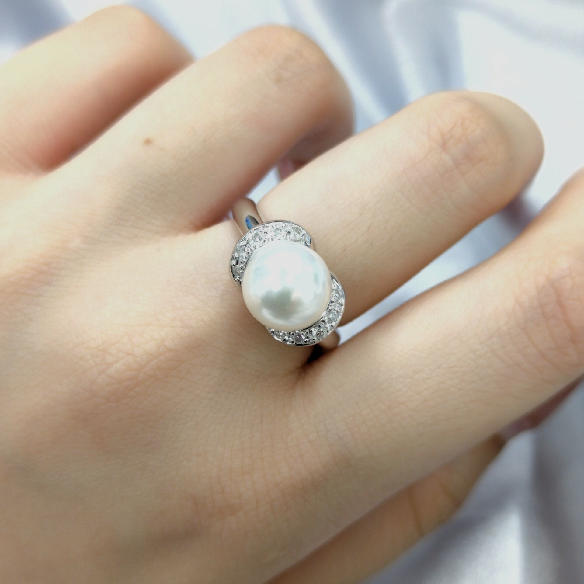 全新PT900白金12份鑽石珍珠戒指