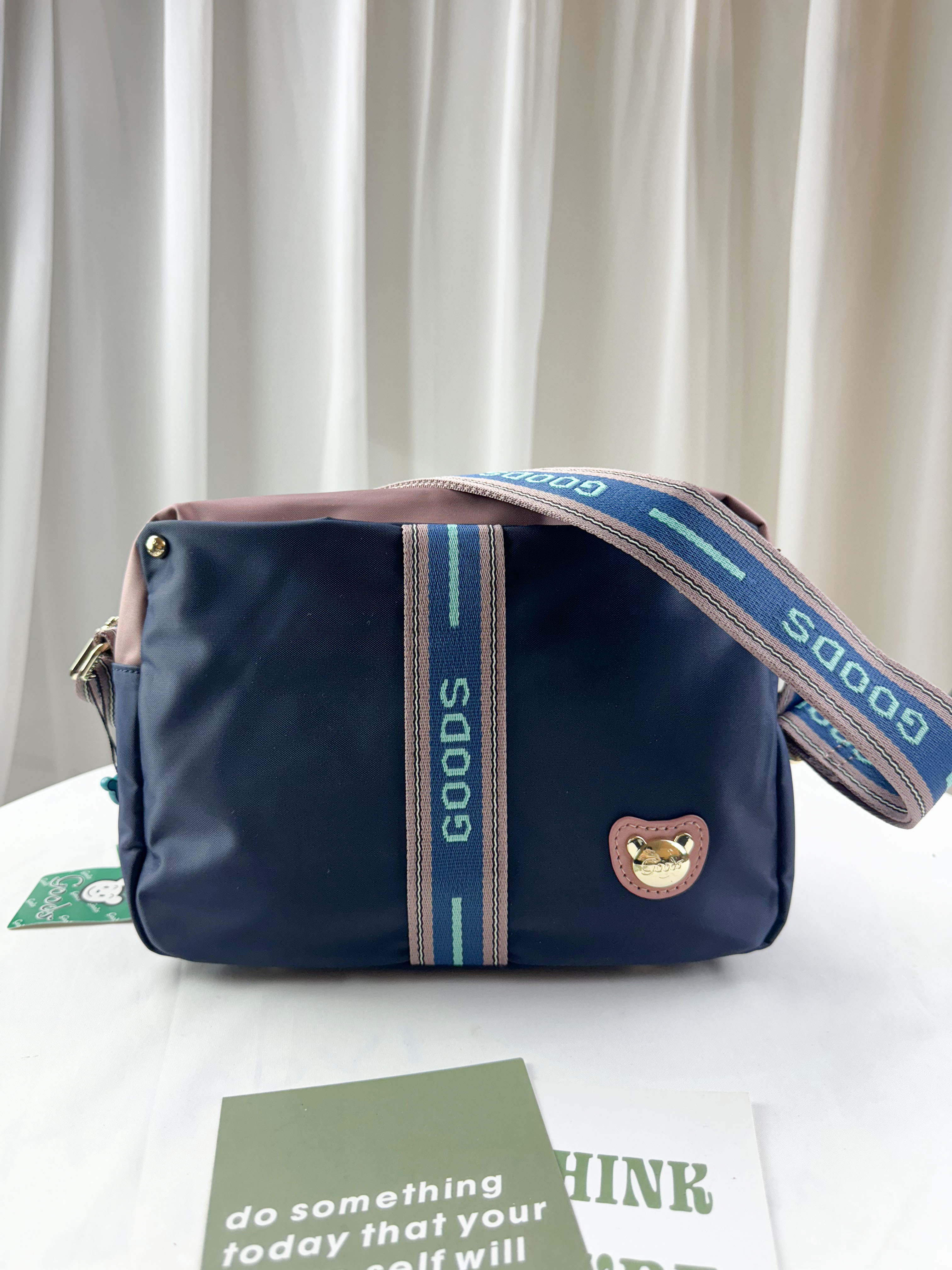 GOODS 織帶藍粉防潑水側背包 #2856