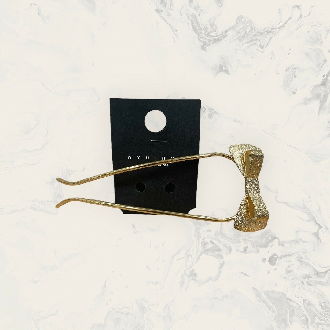 韓國直送髮飾 磨砂金蔥雙層蝴蝶結手工長髮簪