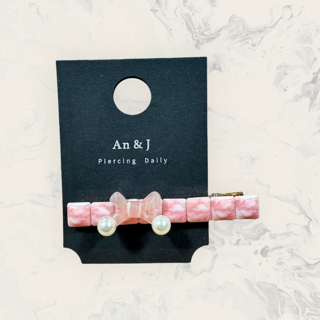 韓國直送髮飾 排列純色暈染石紋方塊中立體蝴蝶結手工髮夾