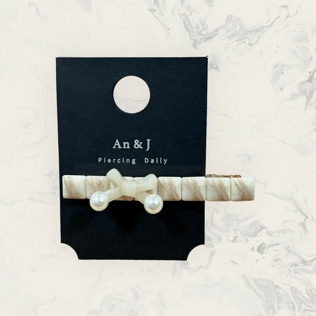 韓國直送髮飾 排列純色暈染石紋方塊中立體蝴蝶結手工髮夾