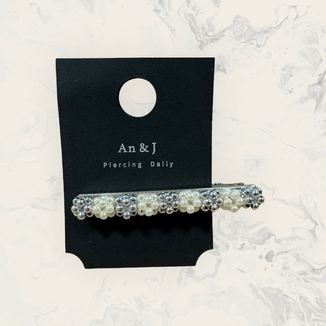 韓國直送髮飾 排列珍珠球+銀珠球手工髮夾