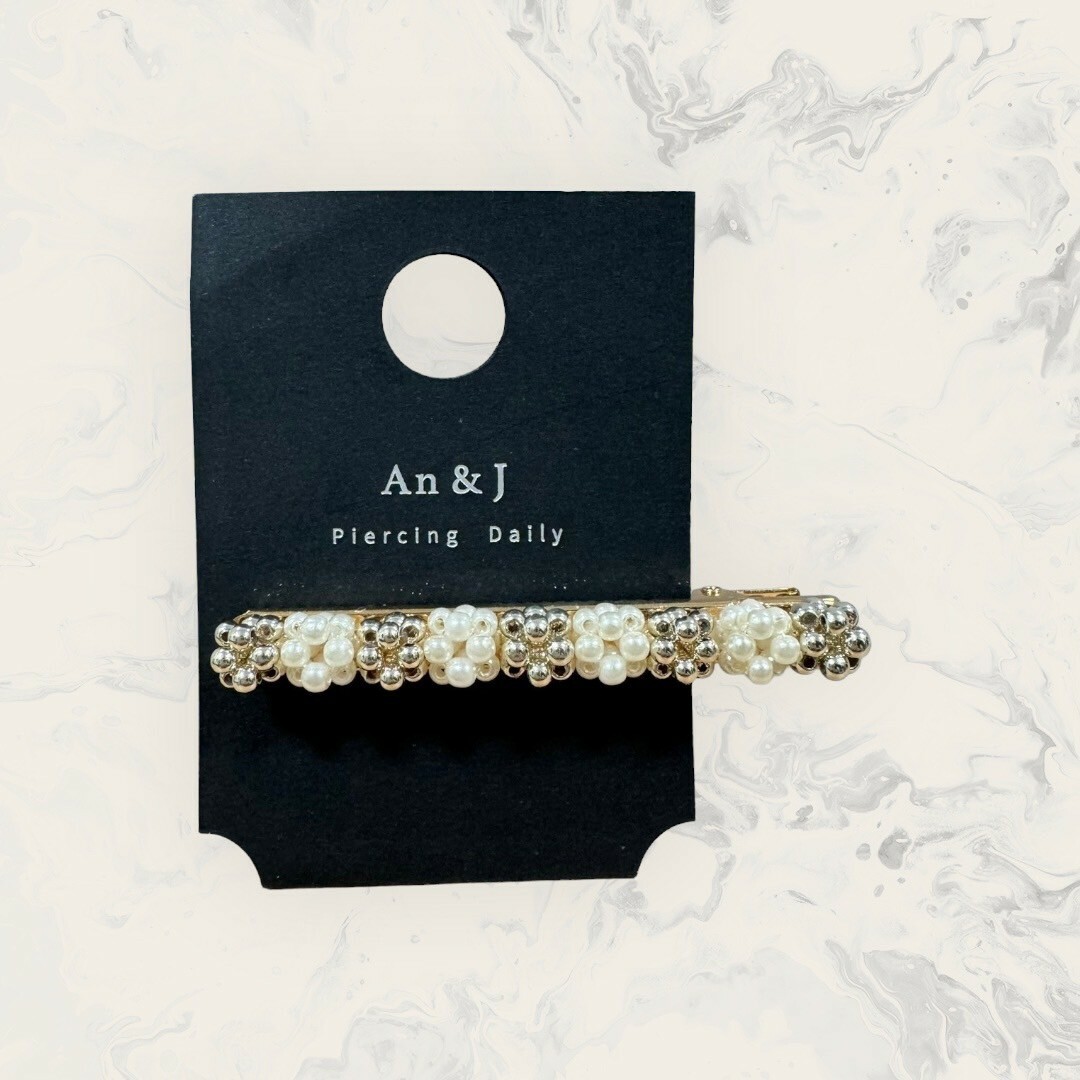 韓國直送髮飾 排列珍珠球+銀珠球手工髮夾