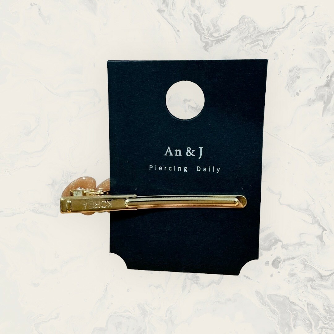 韓國直送髮飾 排列金珠中珍珠愛心+亮粉純色愛心手工髮夾