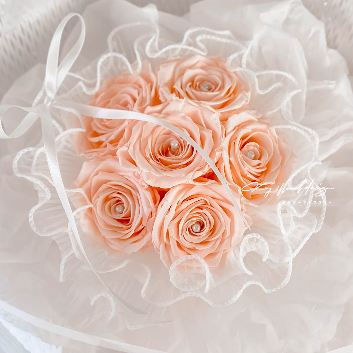 珍珠系列．膚橘色永生玫瑰花束