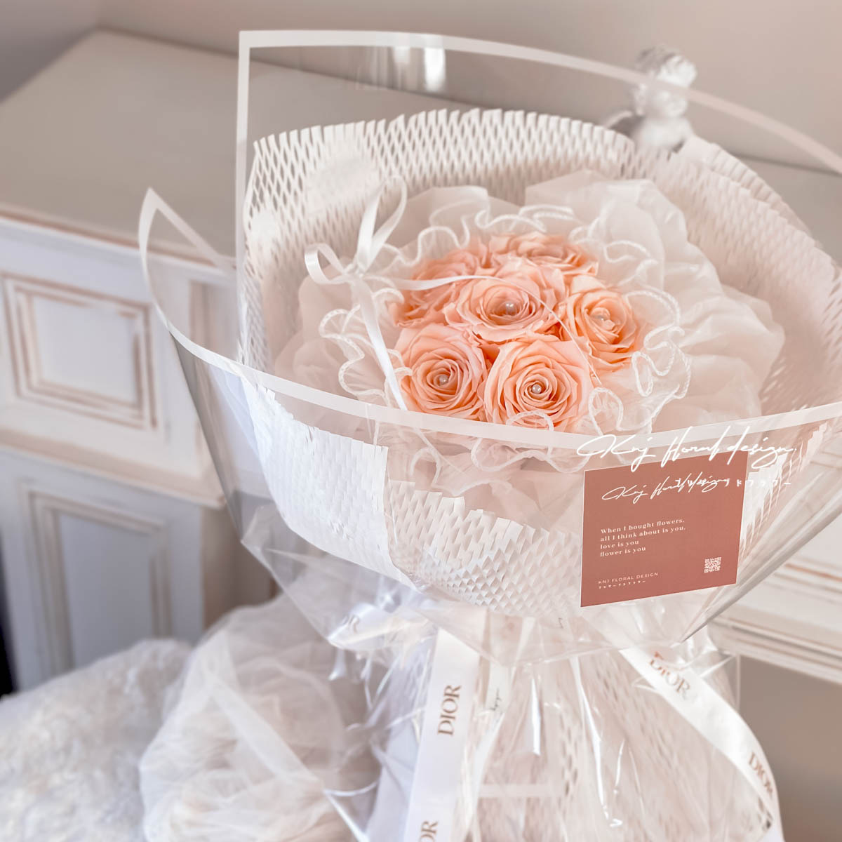 珍珠系列．膚橘色永生玫瑰花束