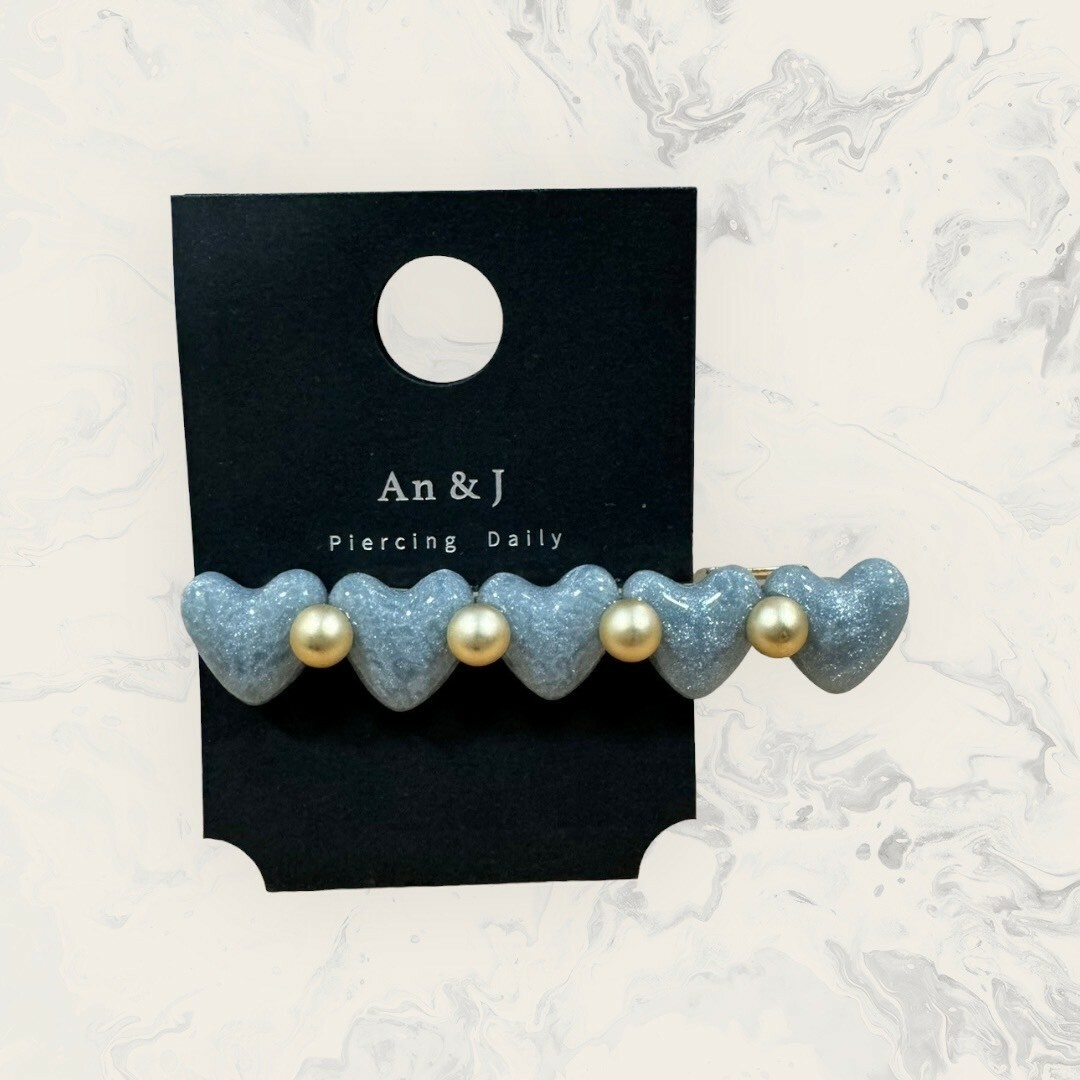 韓國直送髮飾 交錯排列霧金珠+亮粉純色愛心手工髮夾