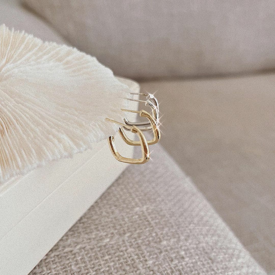 方形微個性超美氣質純銀耳環