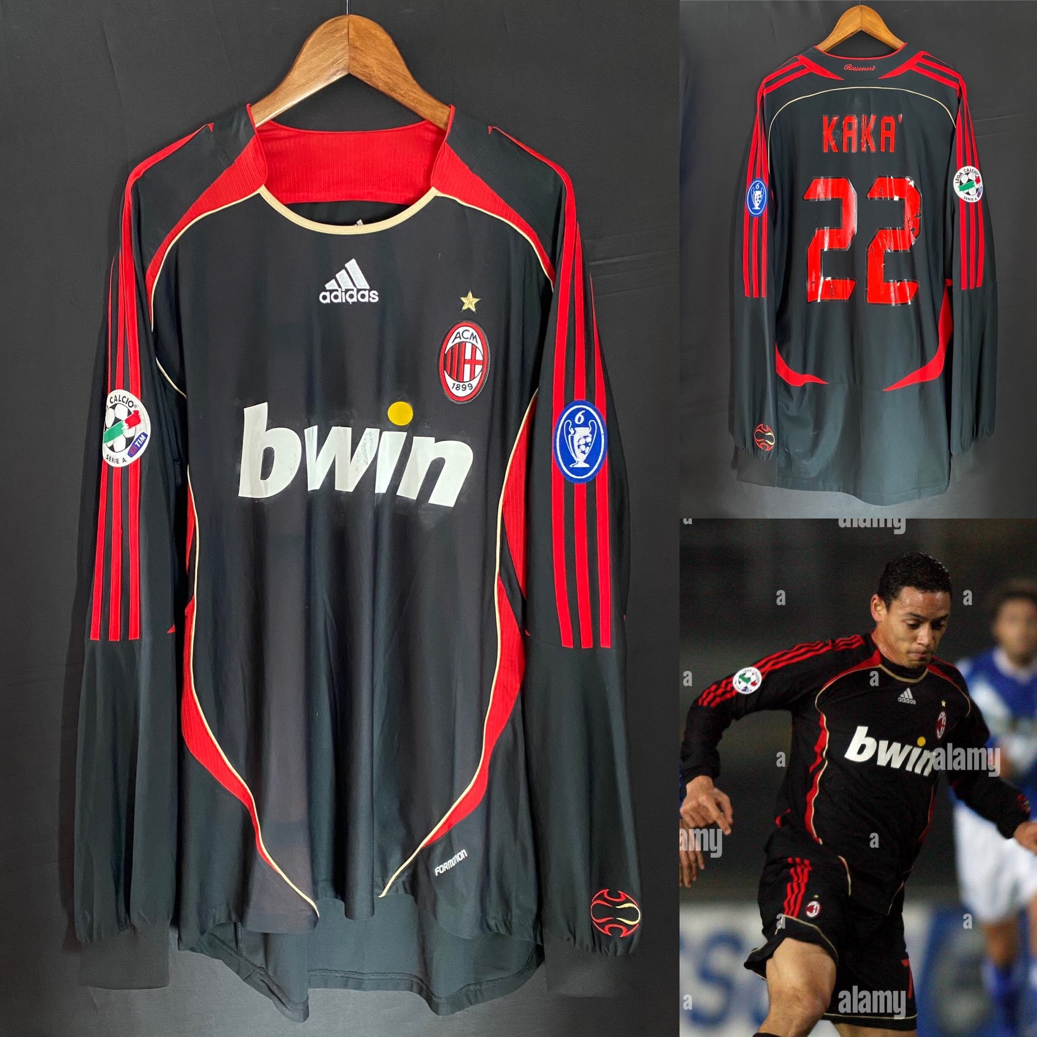 (Match Issue) AC Milan 2006-2007 Adidas L/S Third Match Worn Issue Shirt #22 KAKA