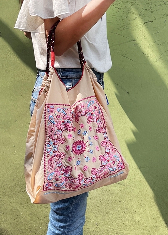 Ball＆Chain 刺繡環保購物袋 M號 - 淺卡其 (30100803)