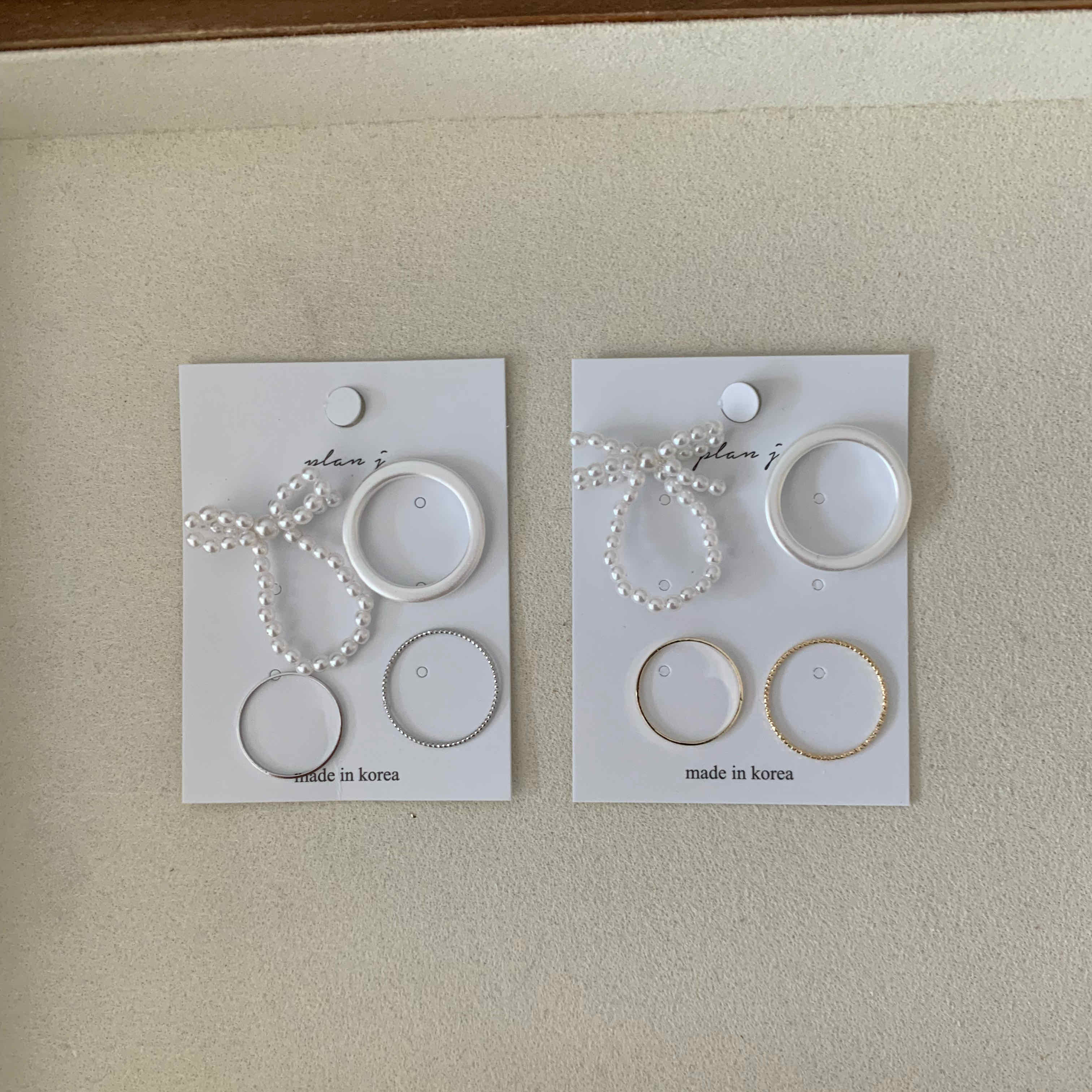 🇰🇷蝴蝶結串珠戒指四件組｜2 color