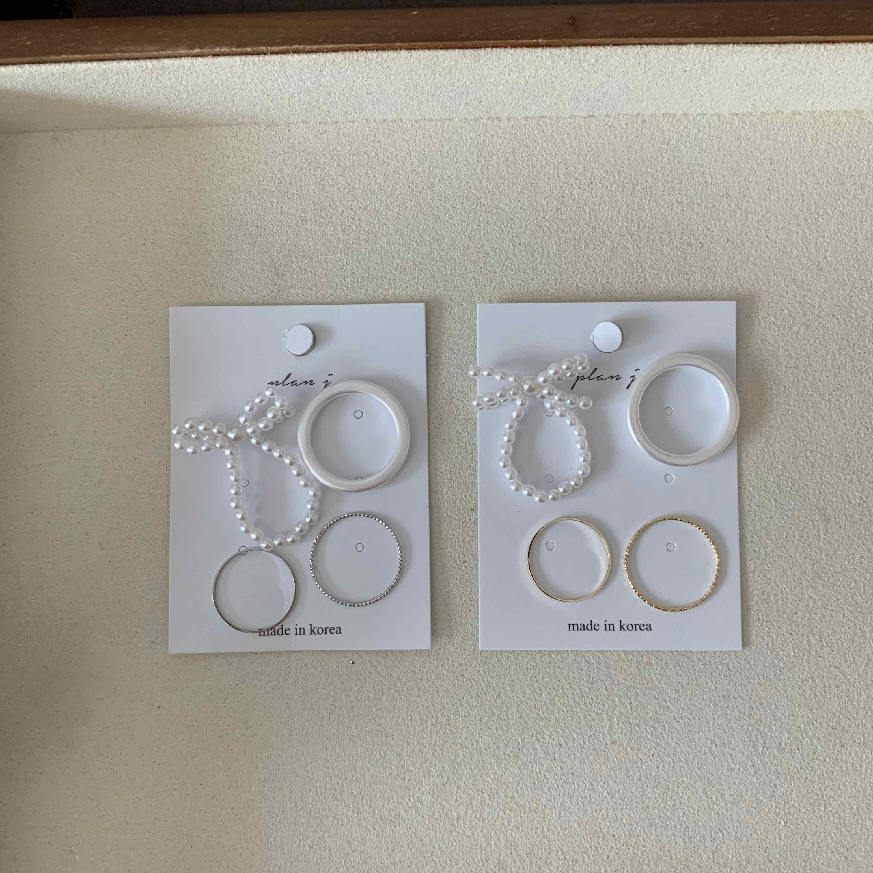 🇰🇷蝴蝶結串珠戒指四件組｜2 color