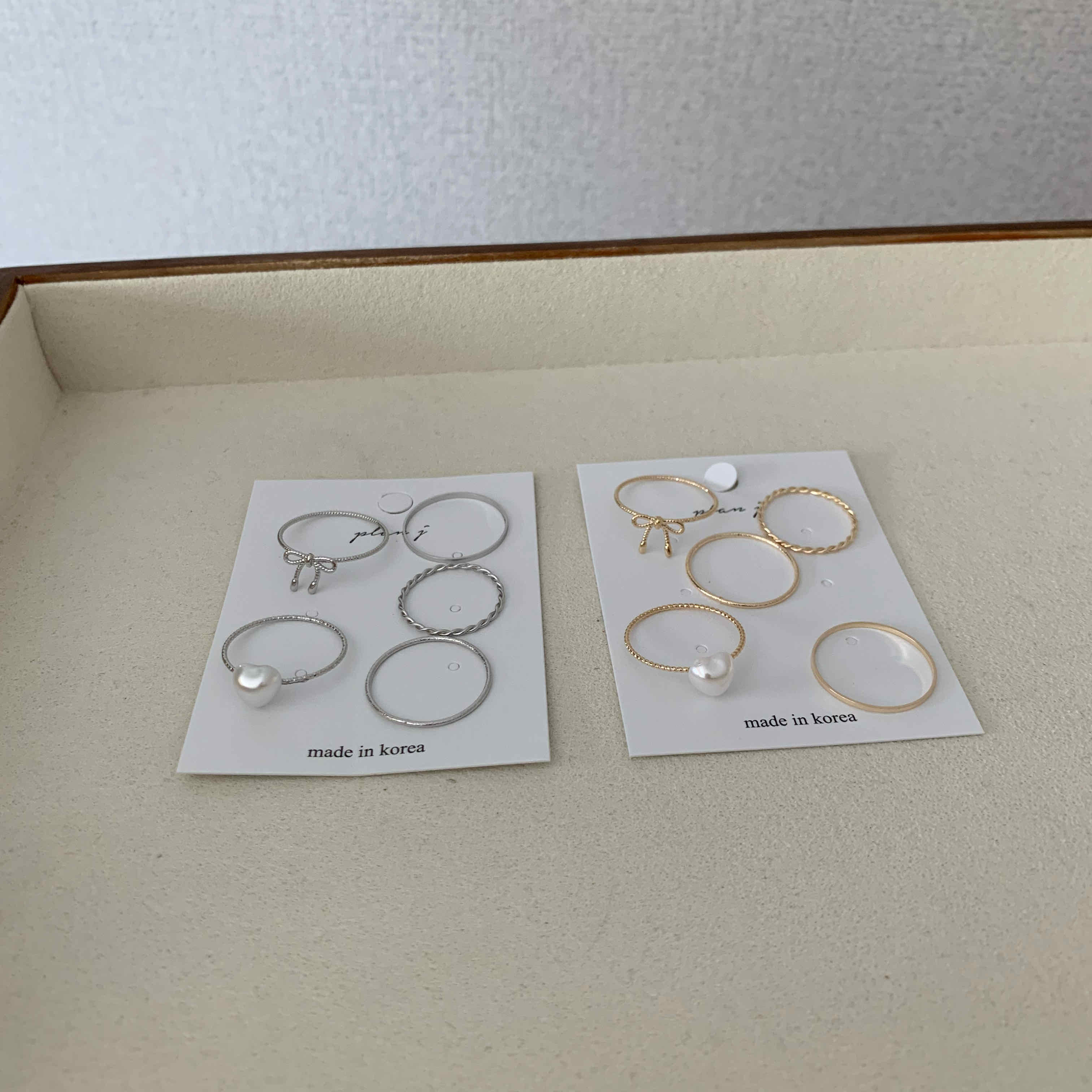 🇰🇷cp值推薦！蝴蝶結愛心戒指五件組｜2 color