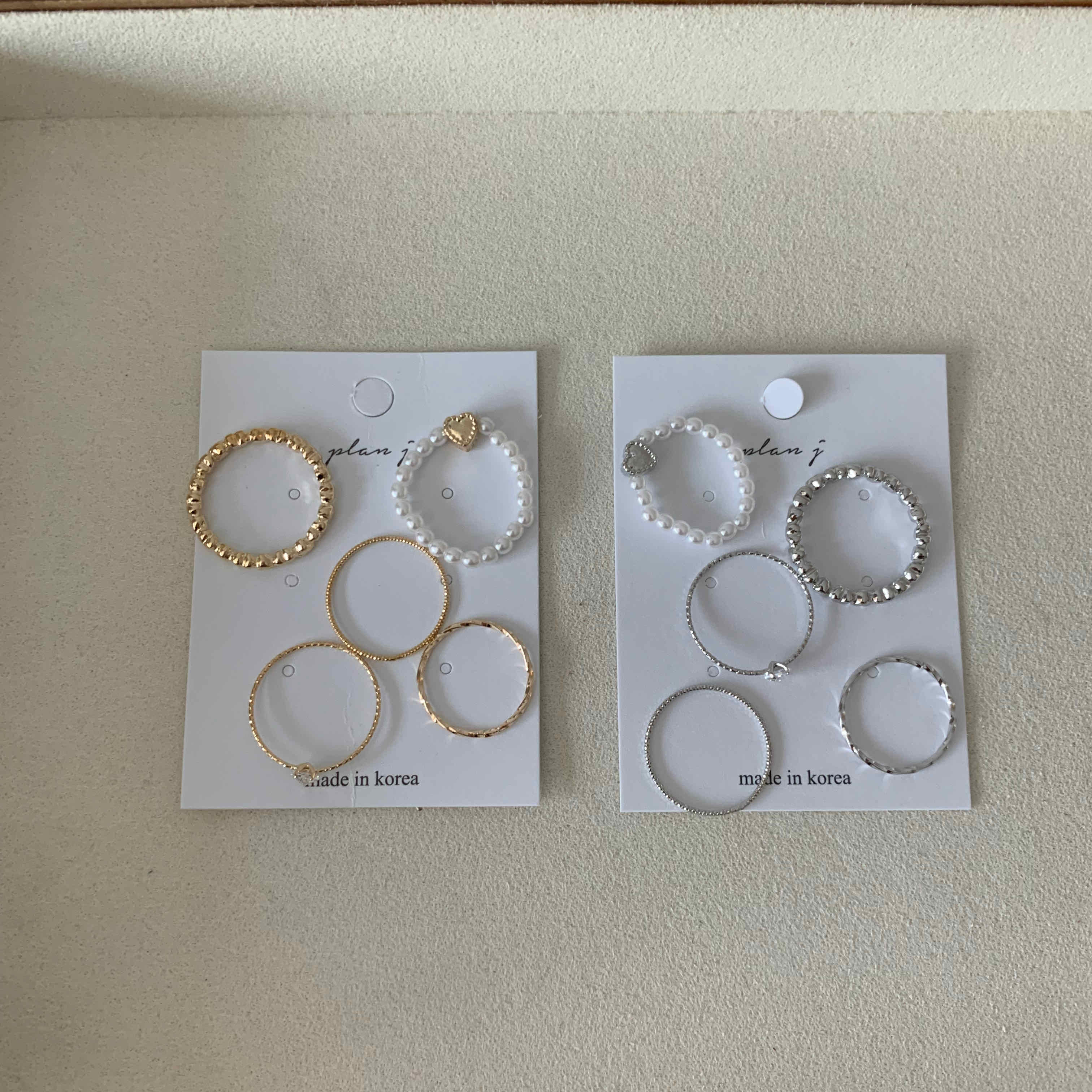 🇰🇷愛心串珠單鑽戒指五件組｜2 color