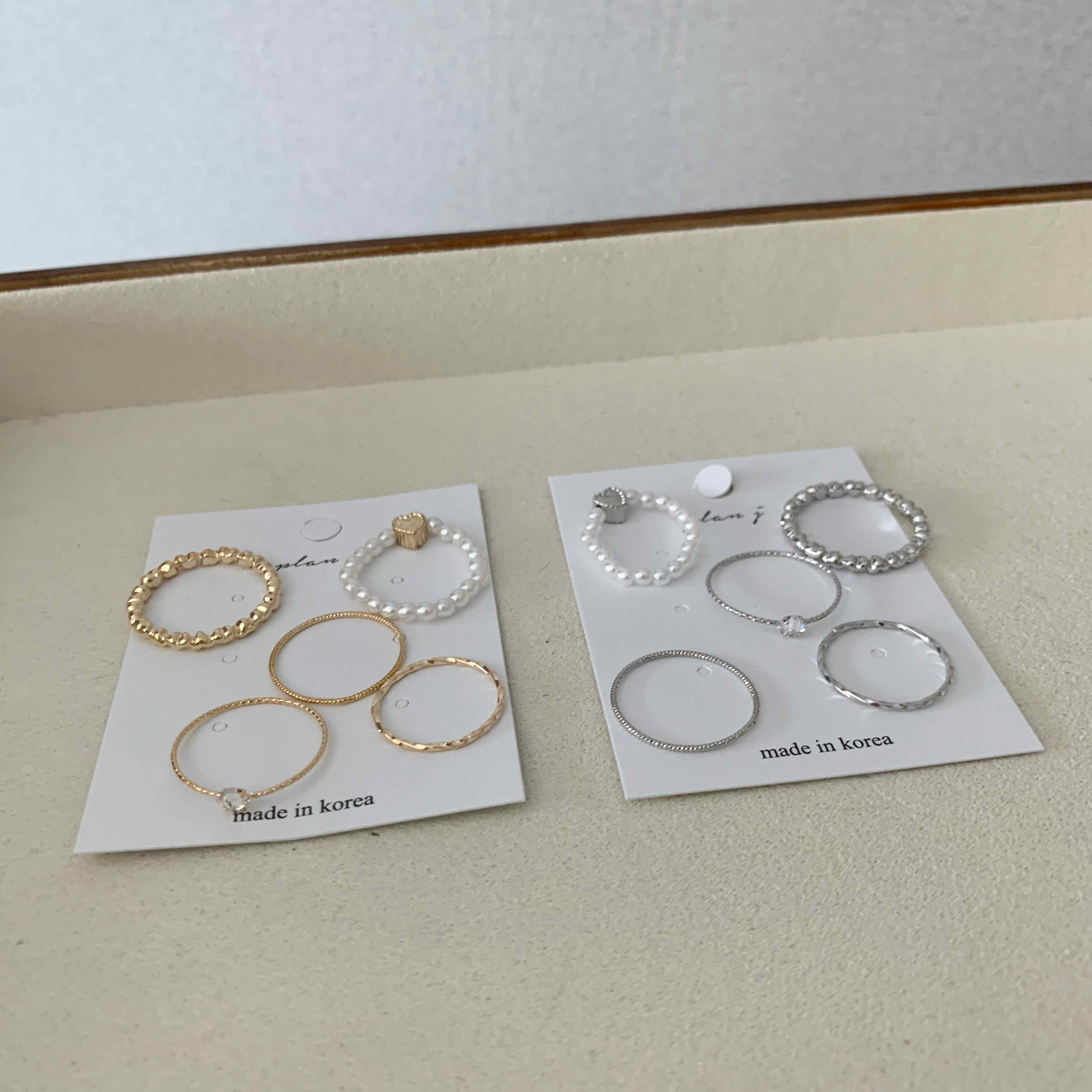 🇰🇷愛心串珠單鑽戒指五件組｜2 color