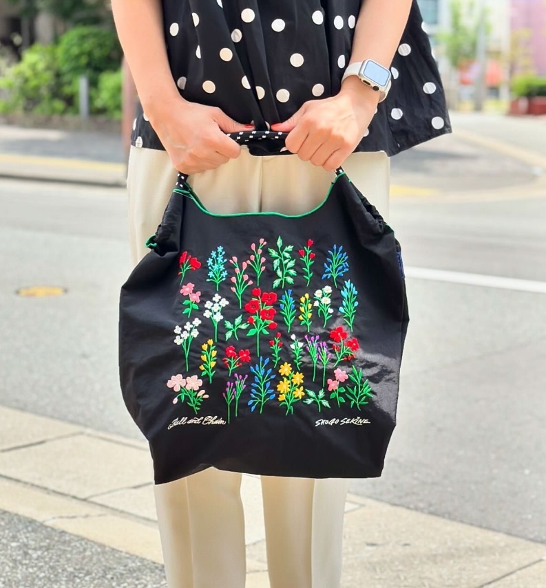 Ball＆Chain 刺繡環保購物袋 M號 - 黑 (32300201)