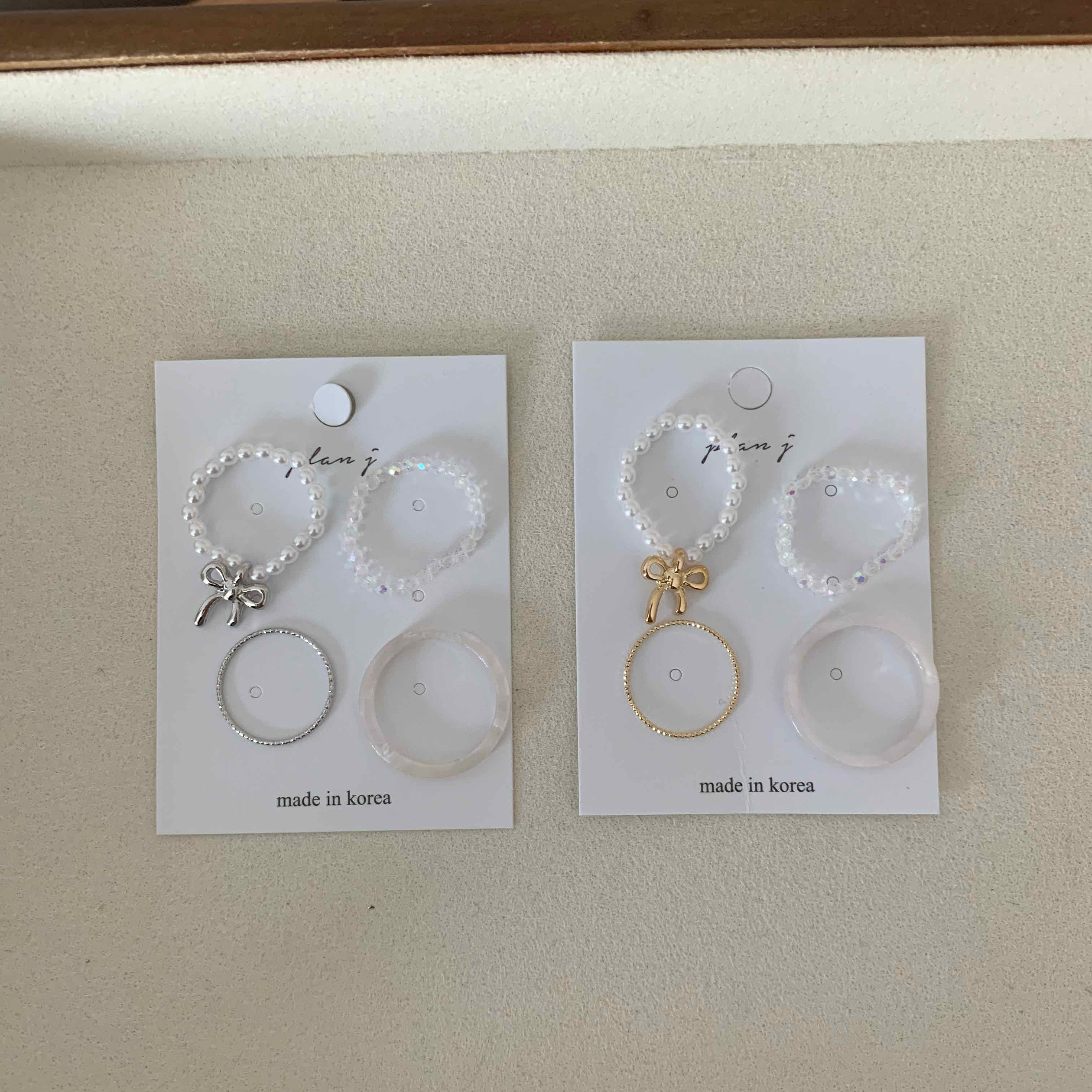 🇰🇷金屬蝴蝶結串珠戒指四件組｜2 color