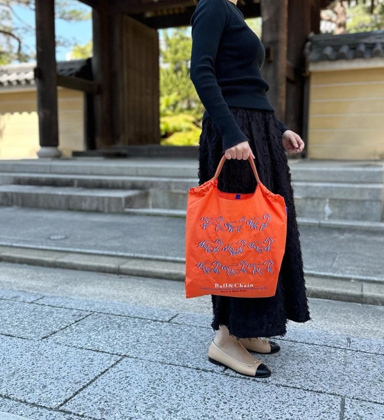 Ball＆Chain 刺繡環保購物袋 M號 - 橘紅 (30101307)
