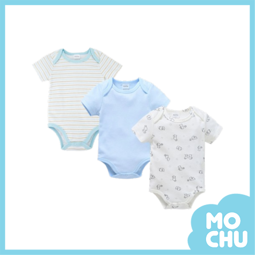 小狗玩耍短袖包屁衣三件組