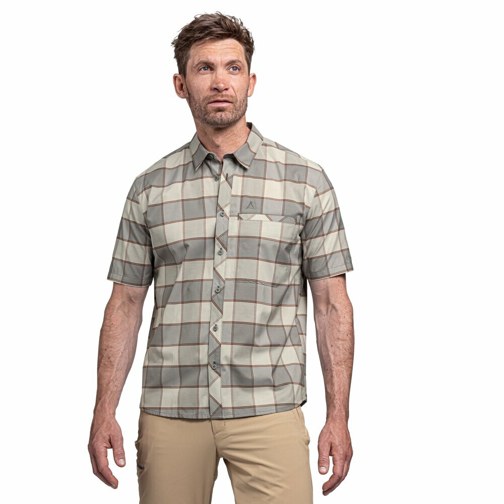 【Schoffel】男排汗快乾短袖格紋襯衫 / 24SL20-23829-[淺灰格紋、藍綠格紋]