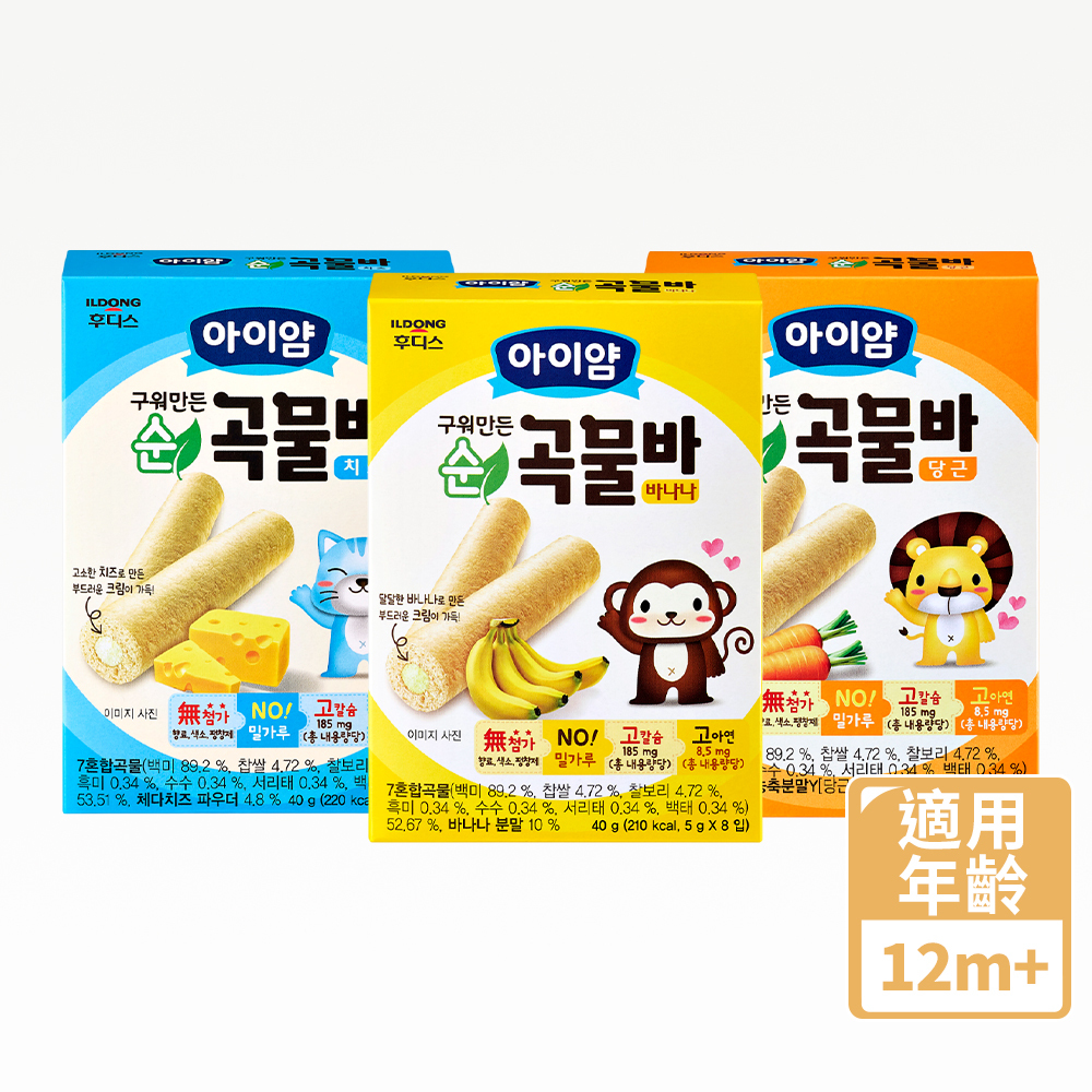 【優惠限定】韓國日東ILDONG FOODIS 穀物小捲心 起司/香蕉/胡蘿蔔 (40g)