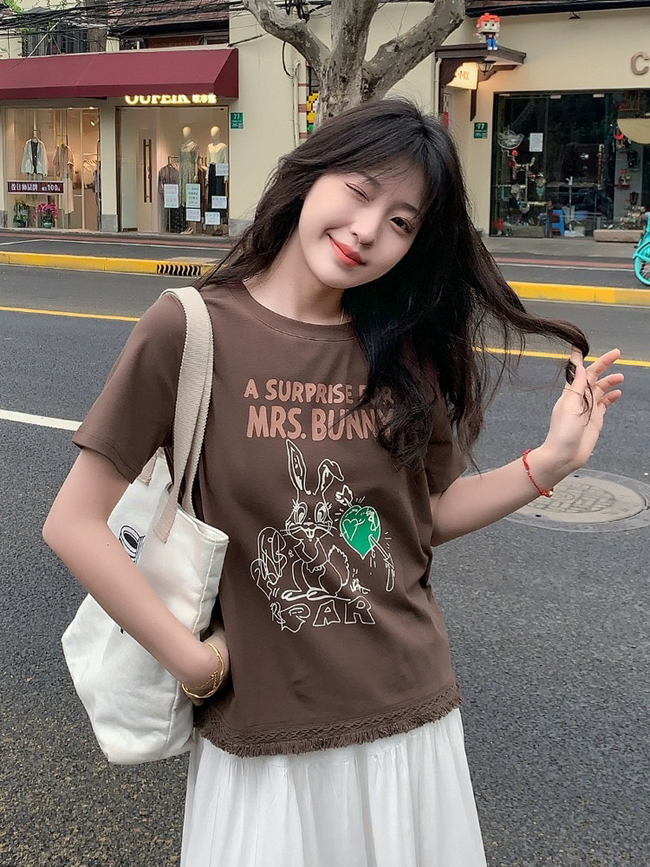 小兔子 下襬抽鬚上衣-三色