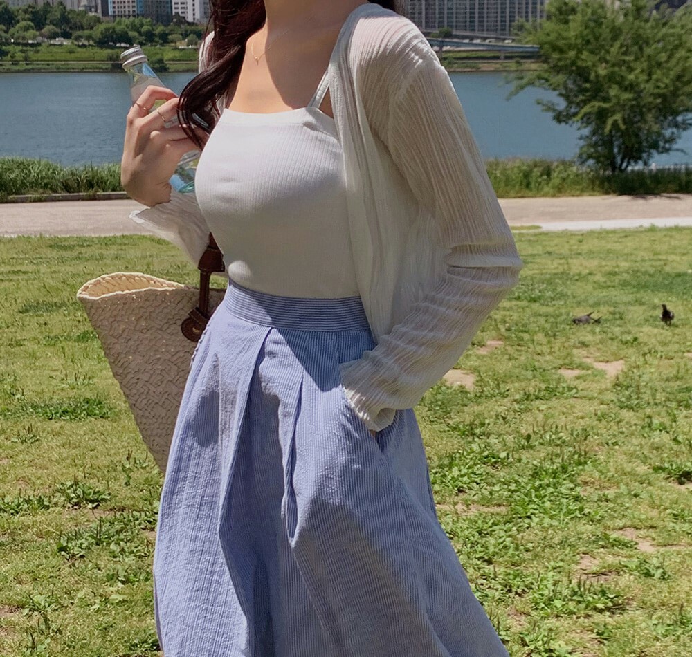 韓國grace muse授權 溫柔心情波紋四色薄透排釦外套