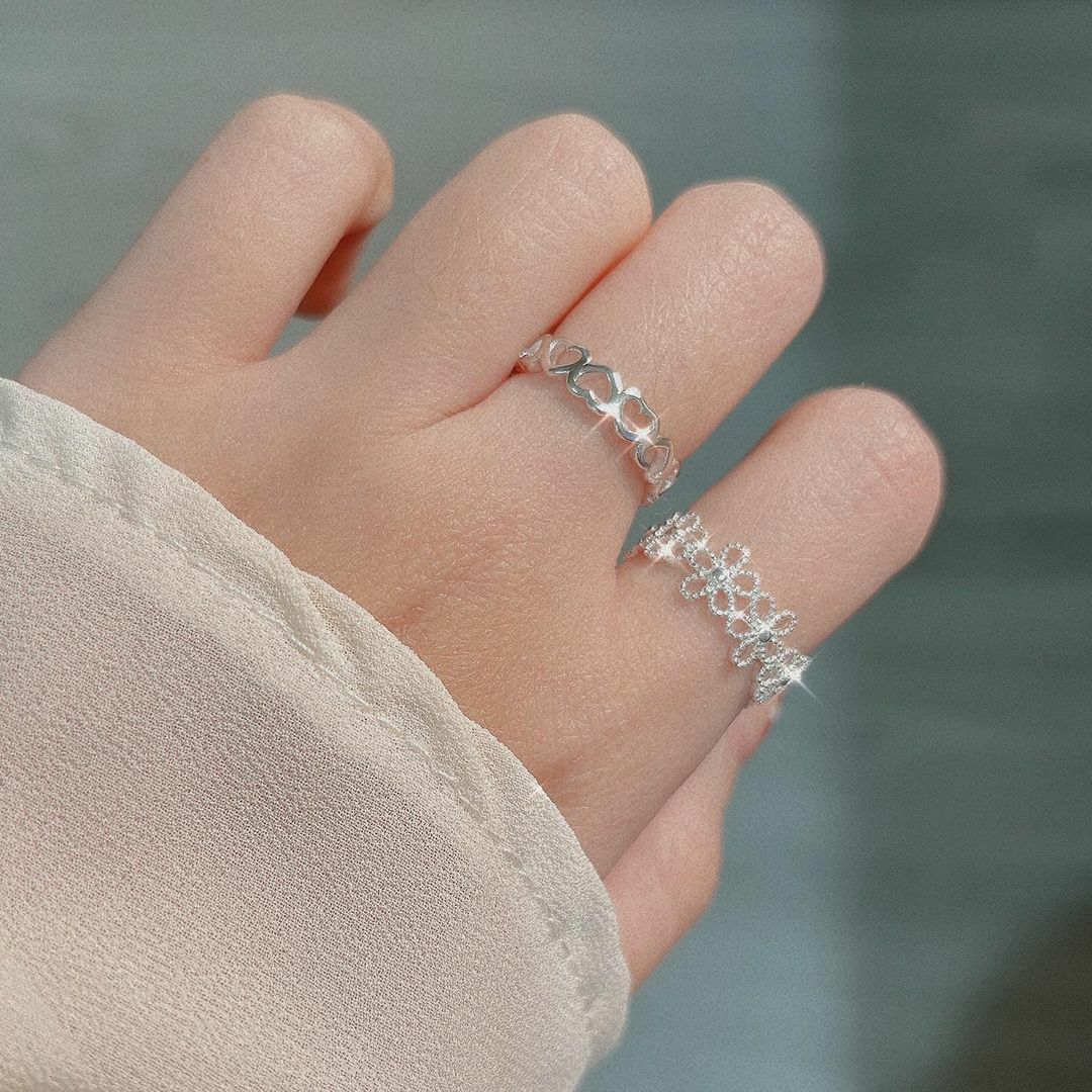 鏤空正正反反的愛心純銀開口戒