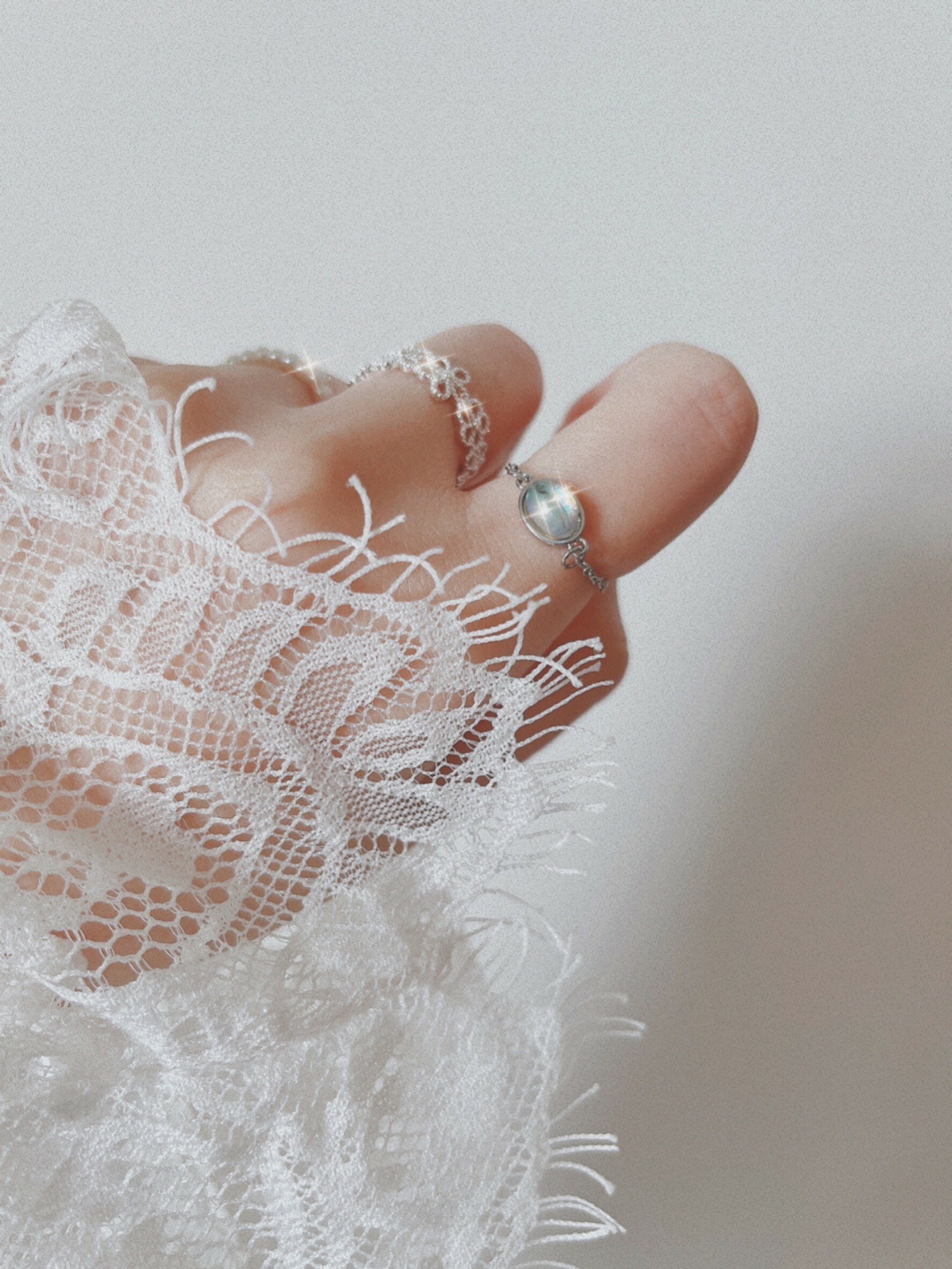 天然灰月光石水晶鍊戒